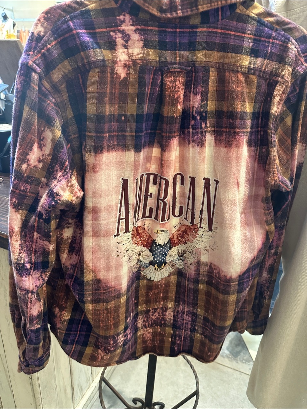 Lands' End Purple and Brown Plaid Flannel Shirt custom